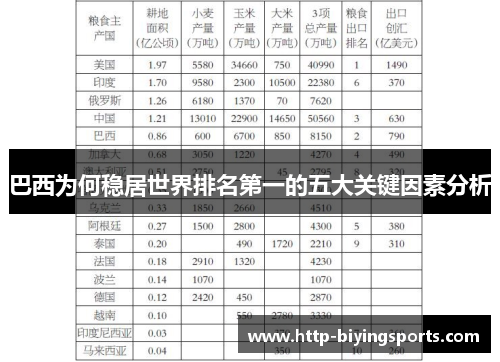 巴西为何稳居世界排名第一的五大关键因素分析